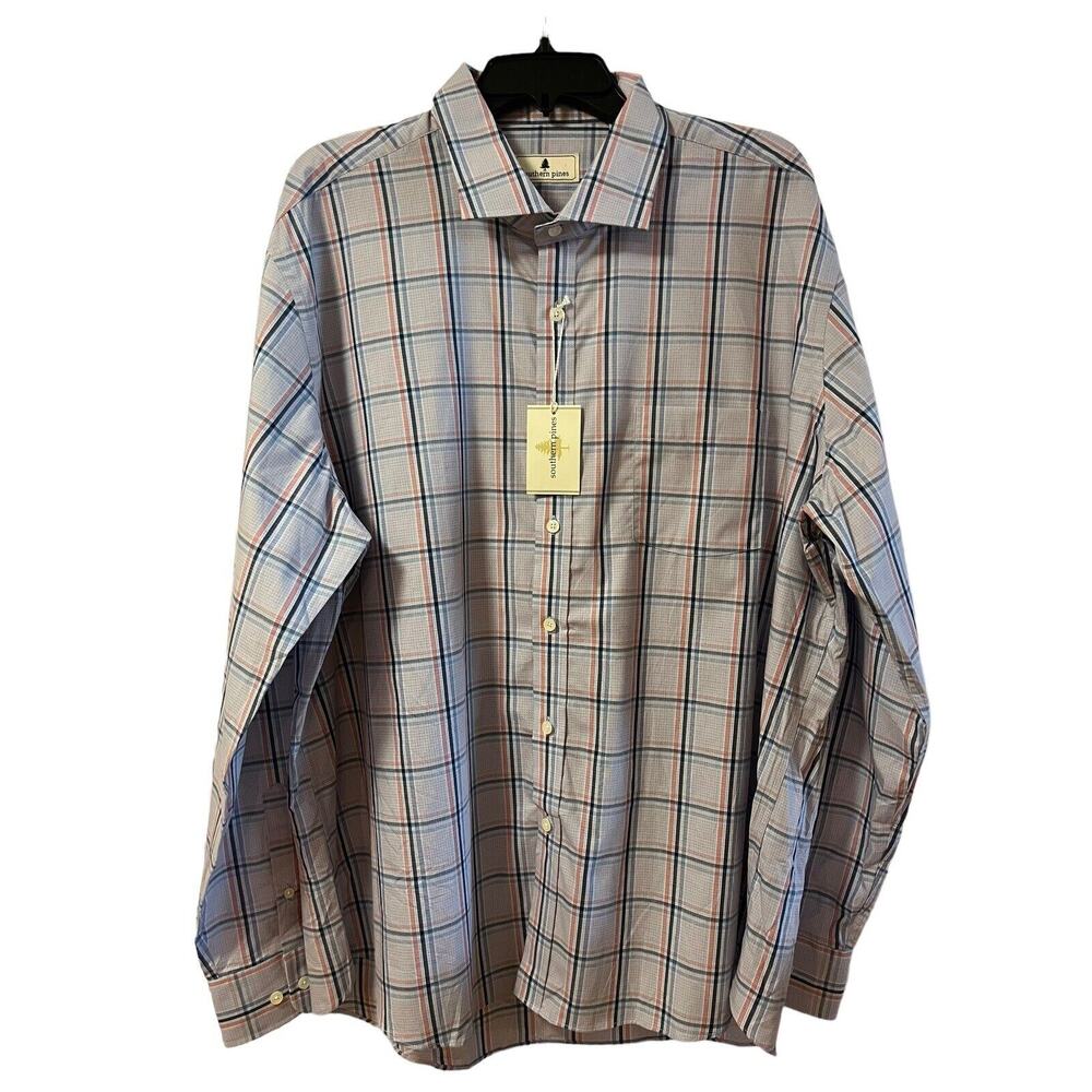 NWT Southern Pines Men's Long Sleeve Blue Plaid Shirt Sz 2XL